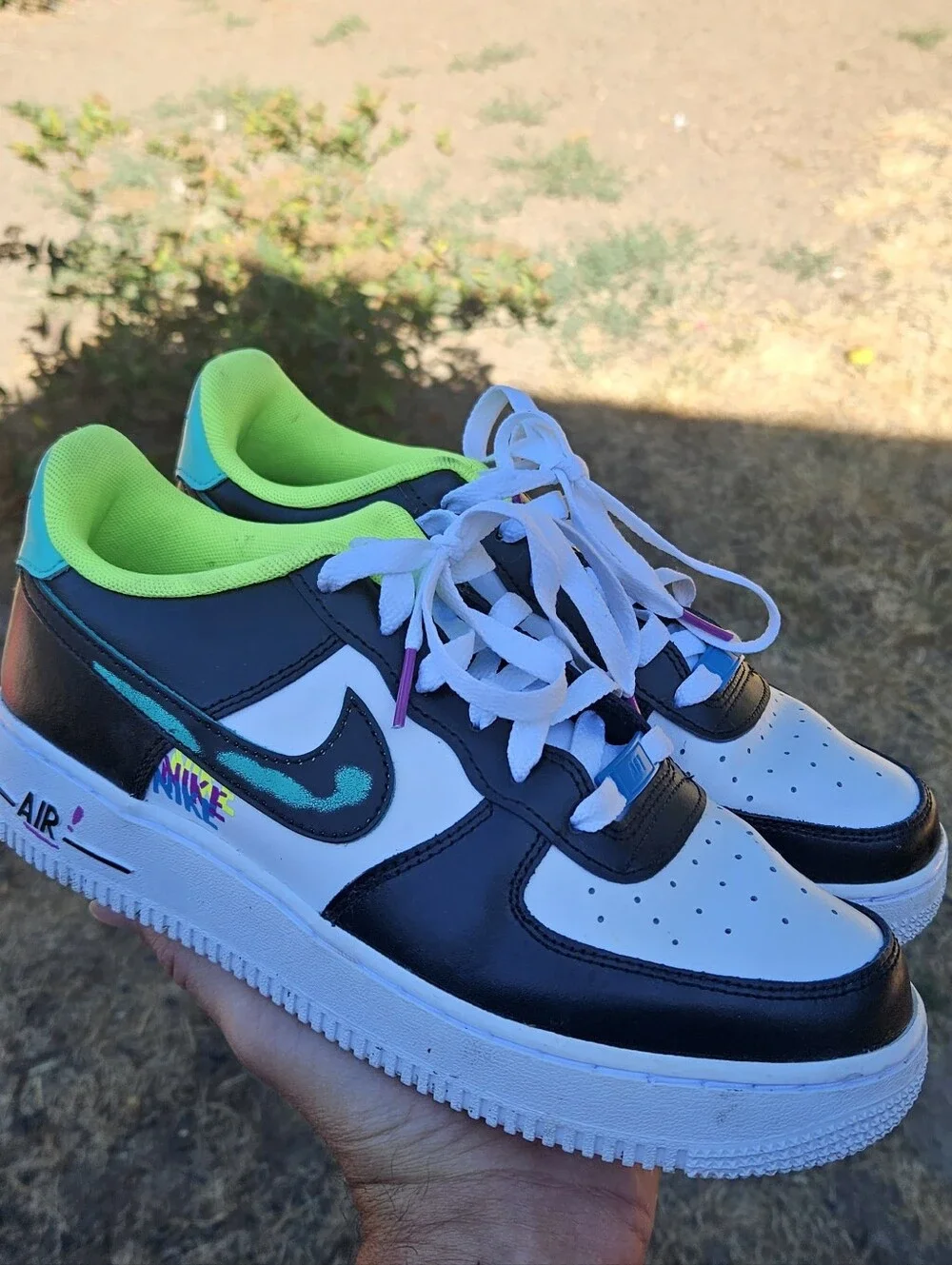 Nike Womens Low-Top Sneakers - Black, White & Neon Green Accents